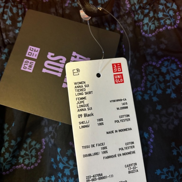 Anna Sui and Uniqlo collab black, blue and purple tiered peasant long skirt NWT - Picture 7 of 10